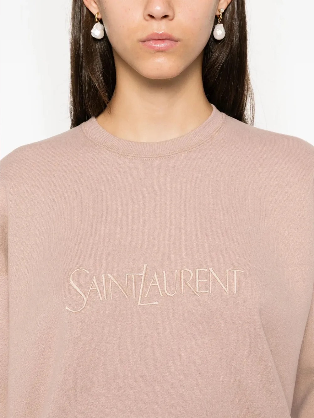 Saint Laurent Crewneck Sweatshirt in Pale Beige